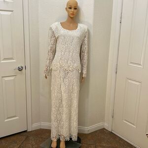 Scale Vintage Wedding Mother Bride XL Pearl Lace Beaded Sequin Maxi Long Sleeve